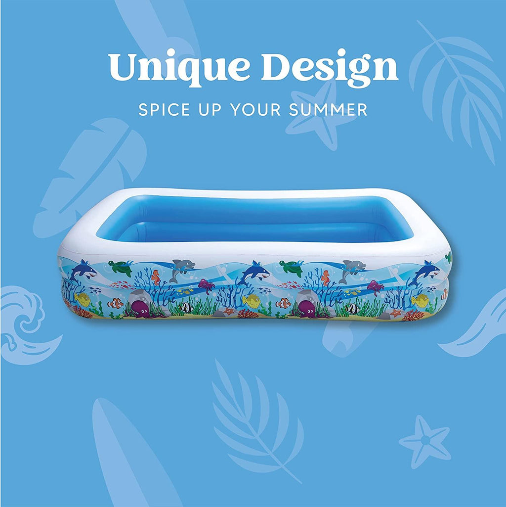 joyin inflatable swimming pool, 103" x 69" x 20" giant-size swim center kiddie pool ocean pattern for summer water fun kids family outdoor indoor activity