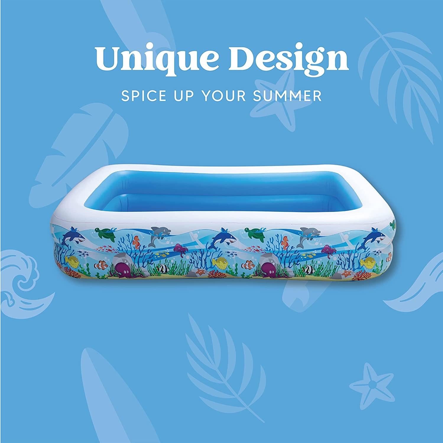 joyin inflatable swimming pool, 103" x 69" x 20" giant-size swim center kiddie pool ocean pattern for summer water fun kids family outdoor indoor activity