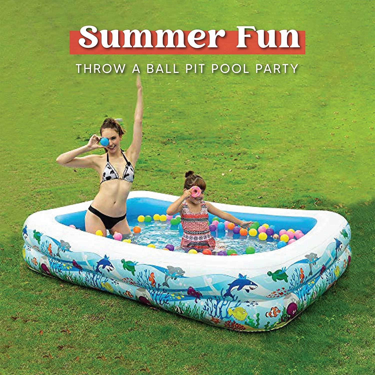 joyin inflatable swimming pool, 103" x 69" x 20" giant-size swim center kiddie pool ocean pattern for summer water fun kids family outdoor indoor activity