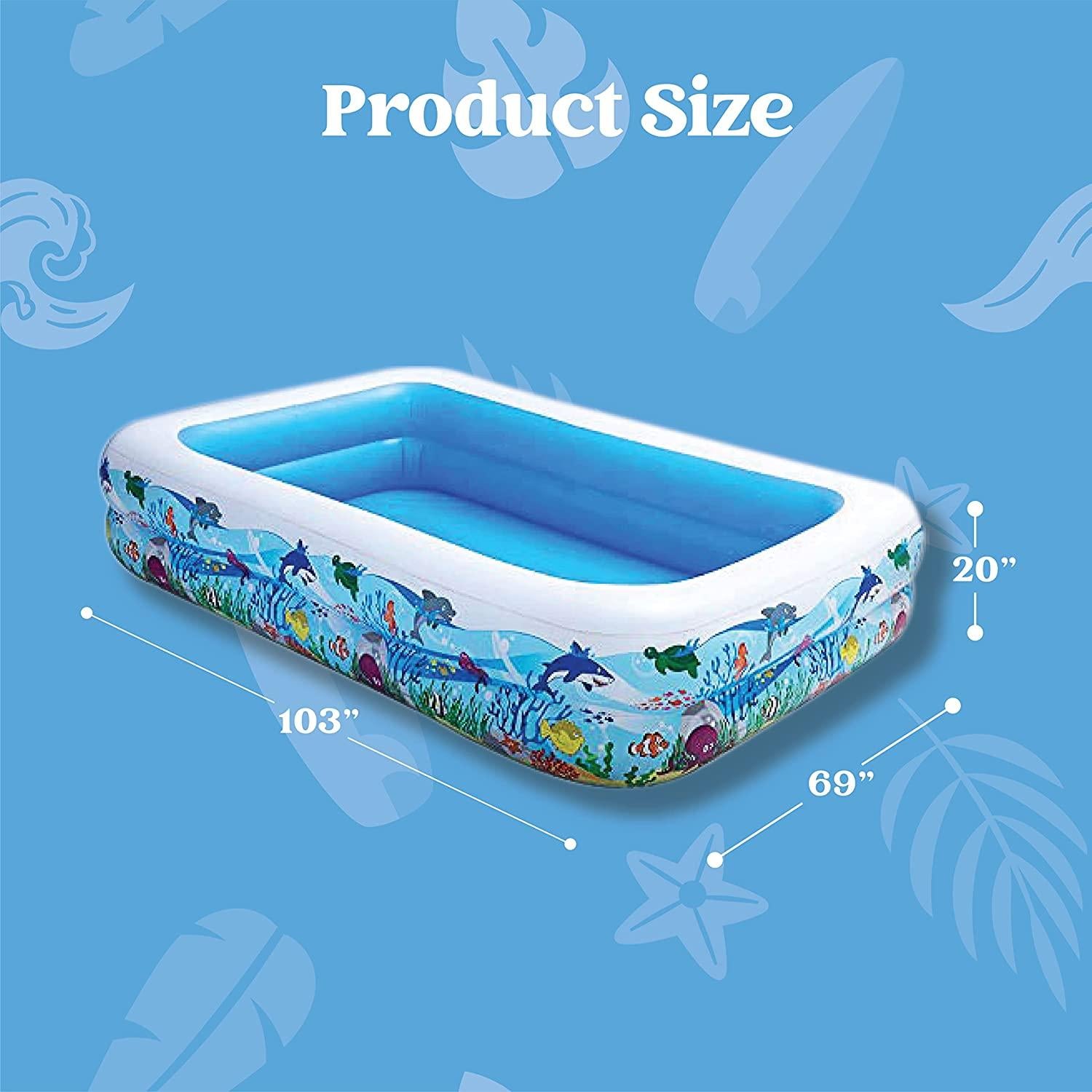 joyin inflatable swimming pool, 103" x 69" x 20" giant-size swim center kiddie pool ocean pattern for summer water fun kids family outdoor indoor activity