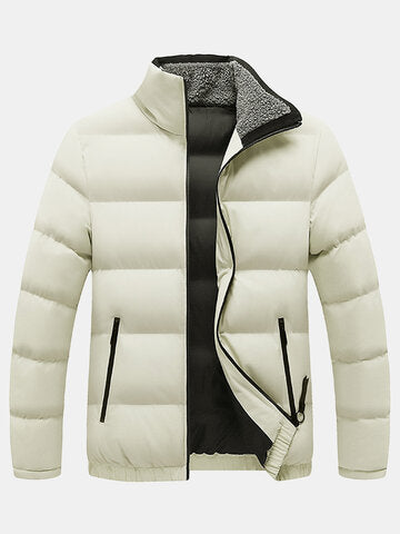 mens windproof warm stand collar thicken solid overcoats with pocket