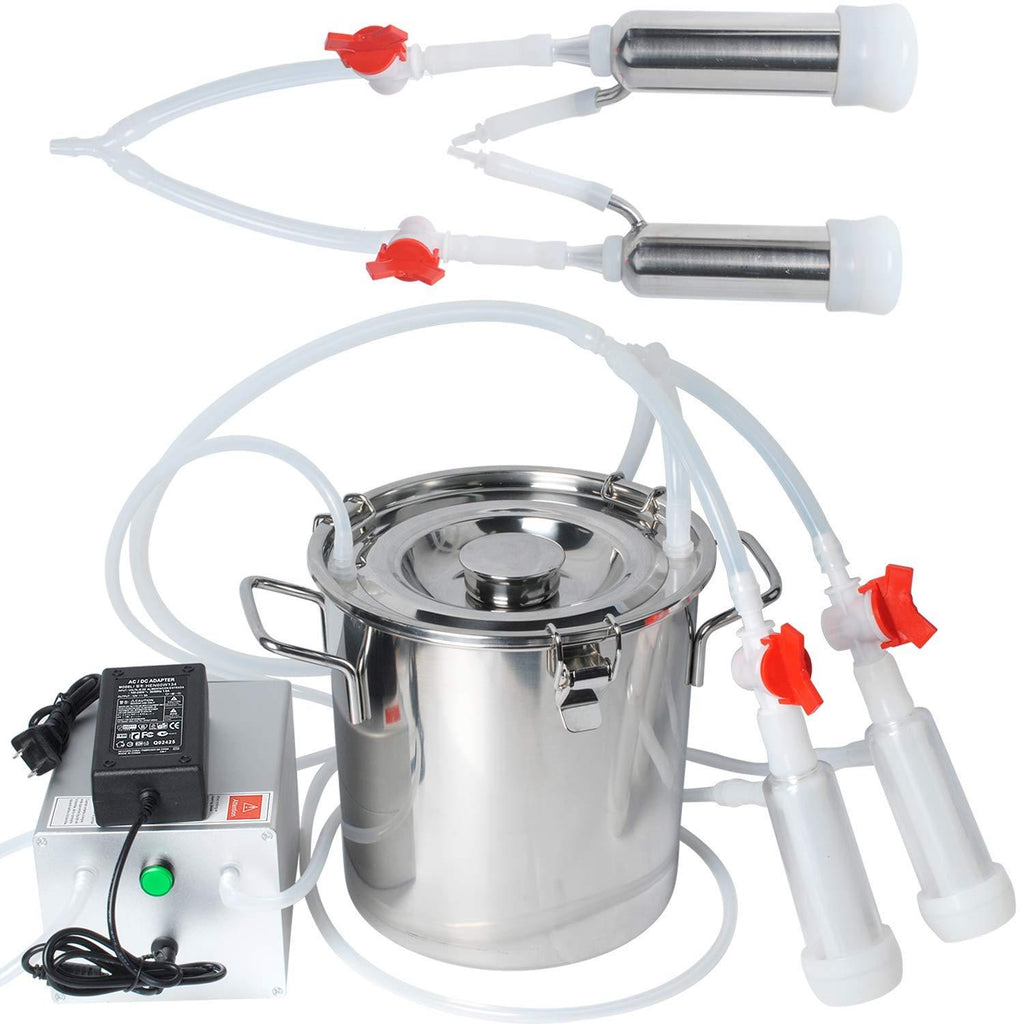 Electric Goat MilMachine for Cows Sheep Portable Pulsation MilMachine Single Bucket Piston Vacuum Pump (5L)