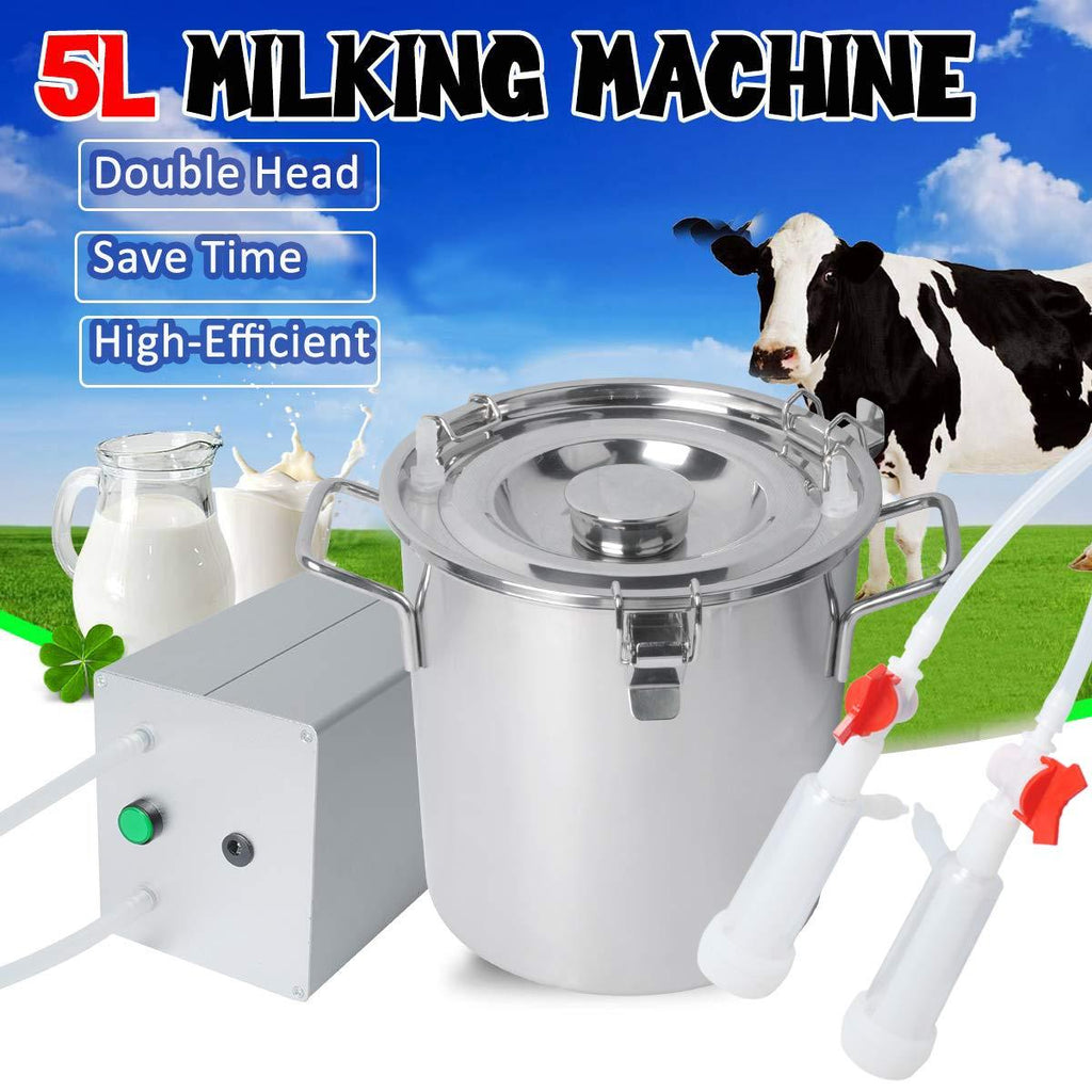 Electric Goat MilMachine for Cows Sheep Portable Pulsation MilMachine Single Bucket Piston Vacuum Pump (5L)