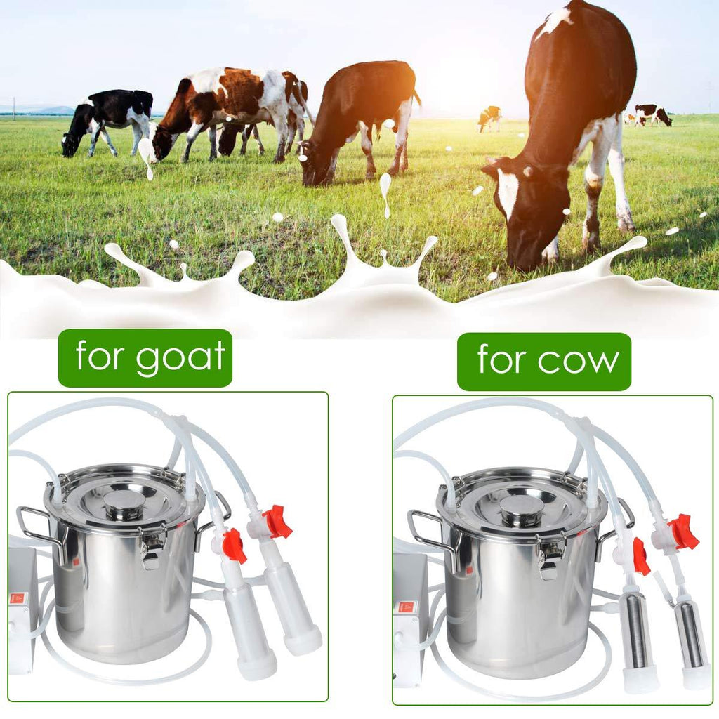 Electric Goat MilMachine for Cows Sheep Portable Pulsation MilMachine Single Bucket Piston Vacuum Pump (5L)