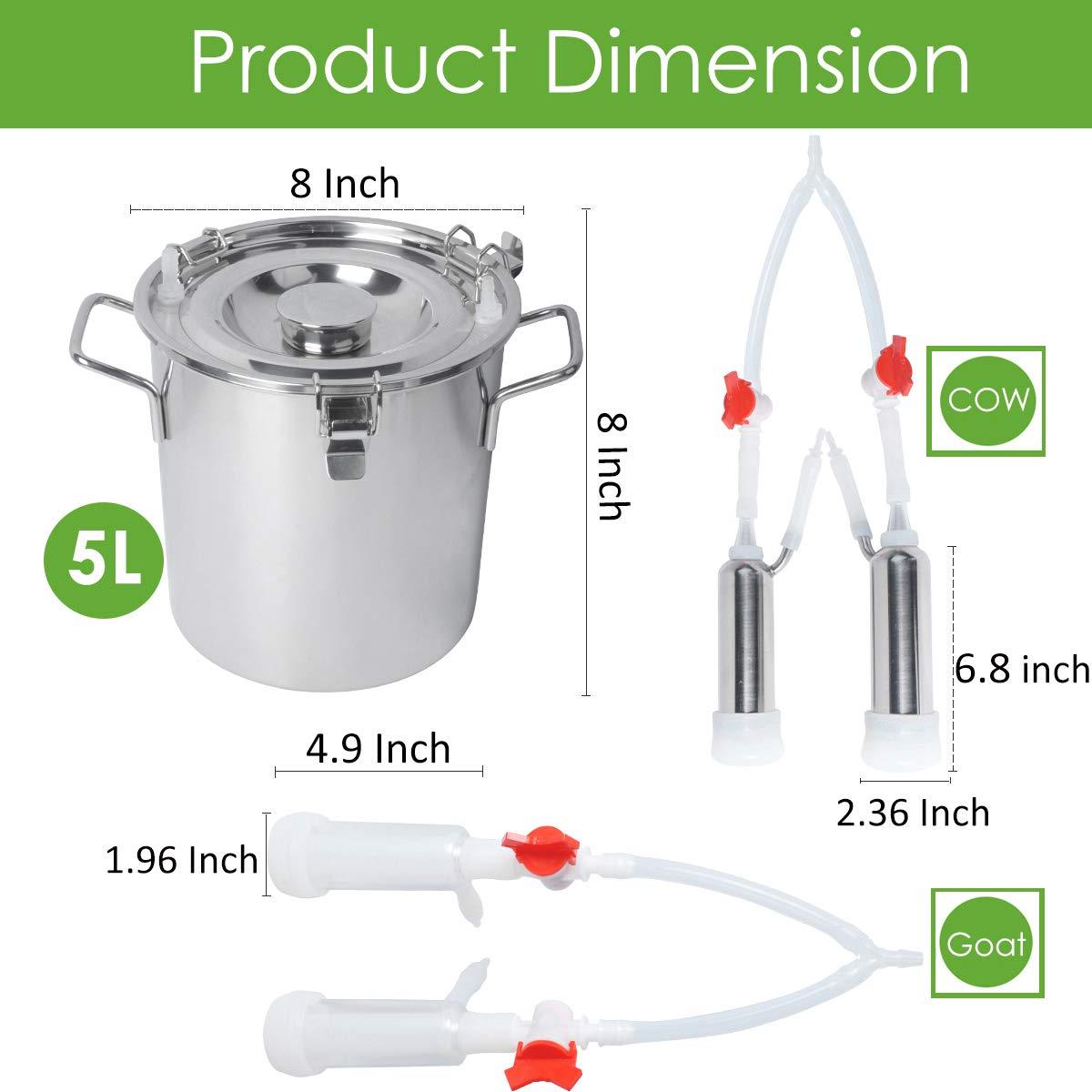 Electric Goat MilMachine for Cows Sheep Portable Pulsation MilMachine Single Bucket Piston Vacuum Pump (5L)