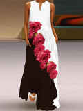 Ladies Printed V-neck Sleeveless Maxi Dress