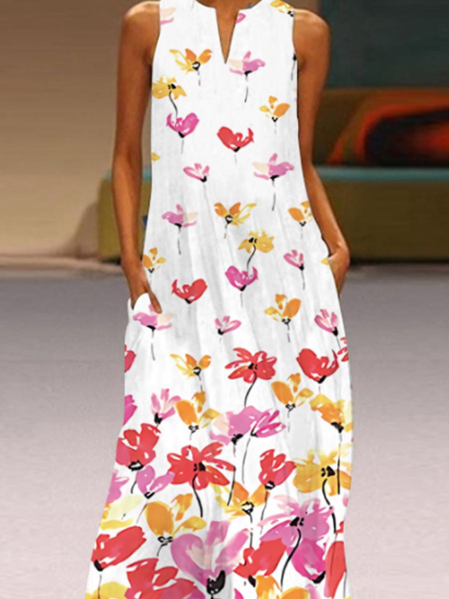Ladies Printed V-neck Sleeveless Maxi Dress