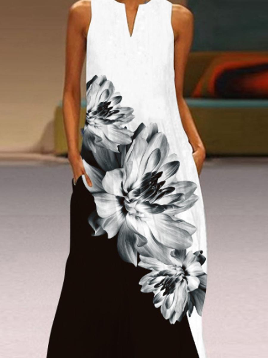 Ladies Printed V-neck Sleeveless Maxi Dress