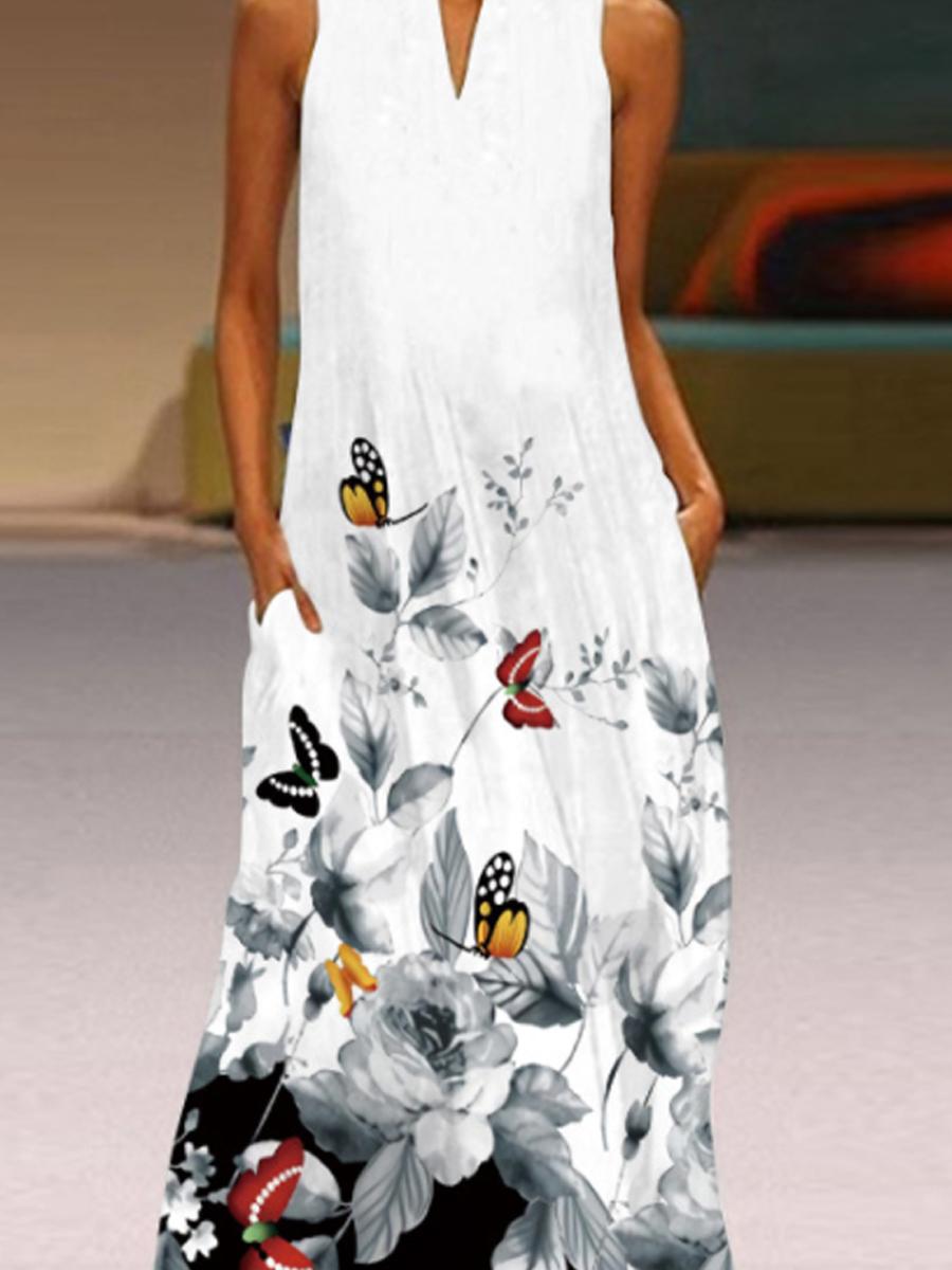 Ladies Printed V-neck Sleeveless Maxi Dress