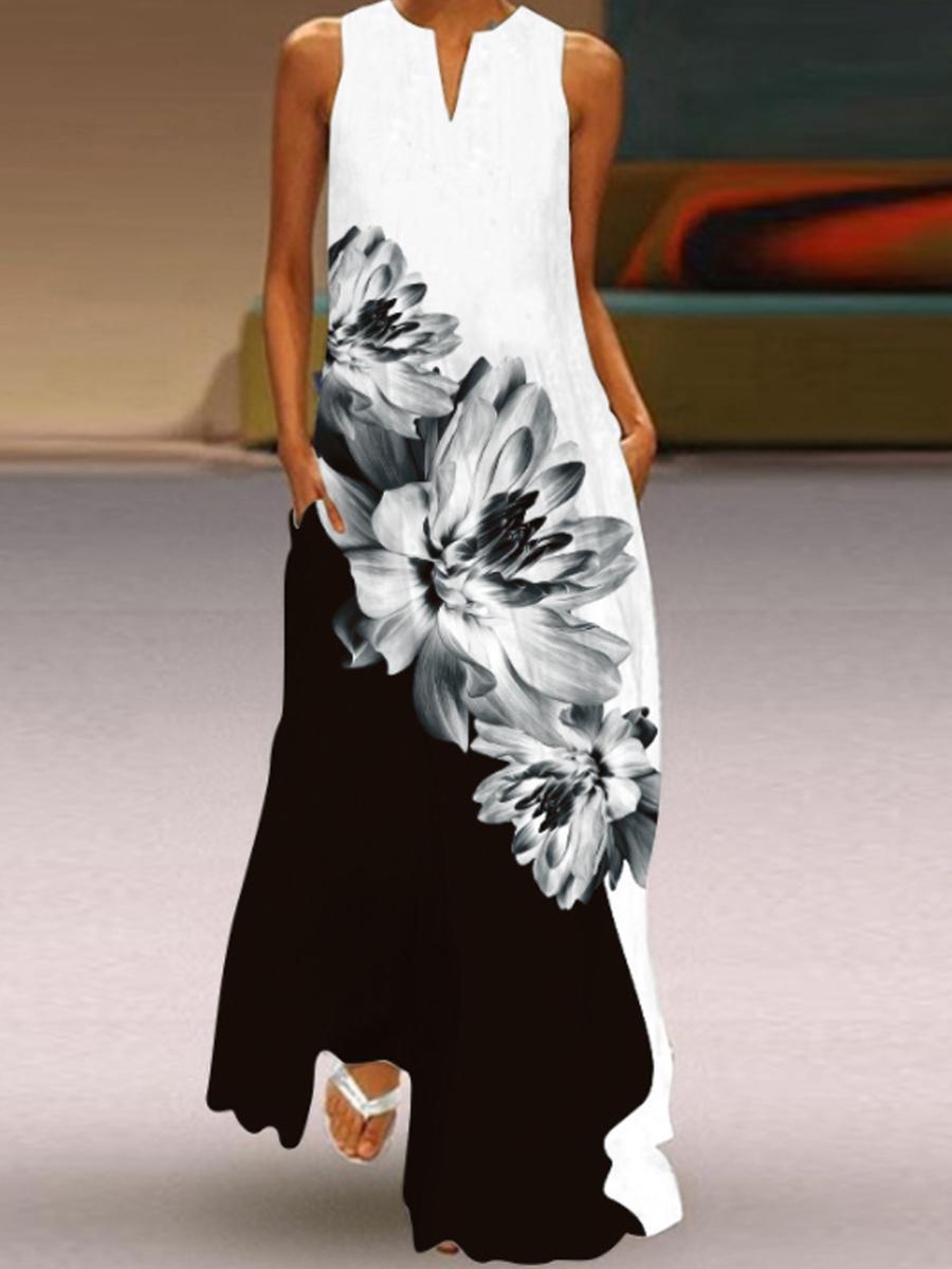 Ladies Printed V-neck Sleeveless Maxi Dress