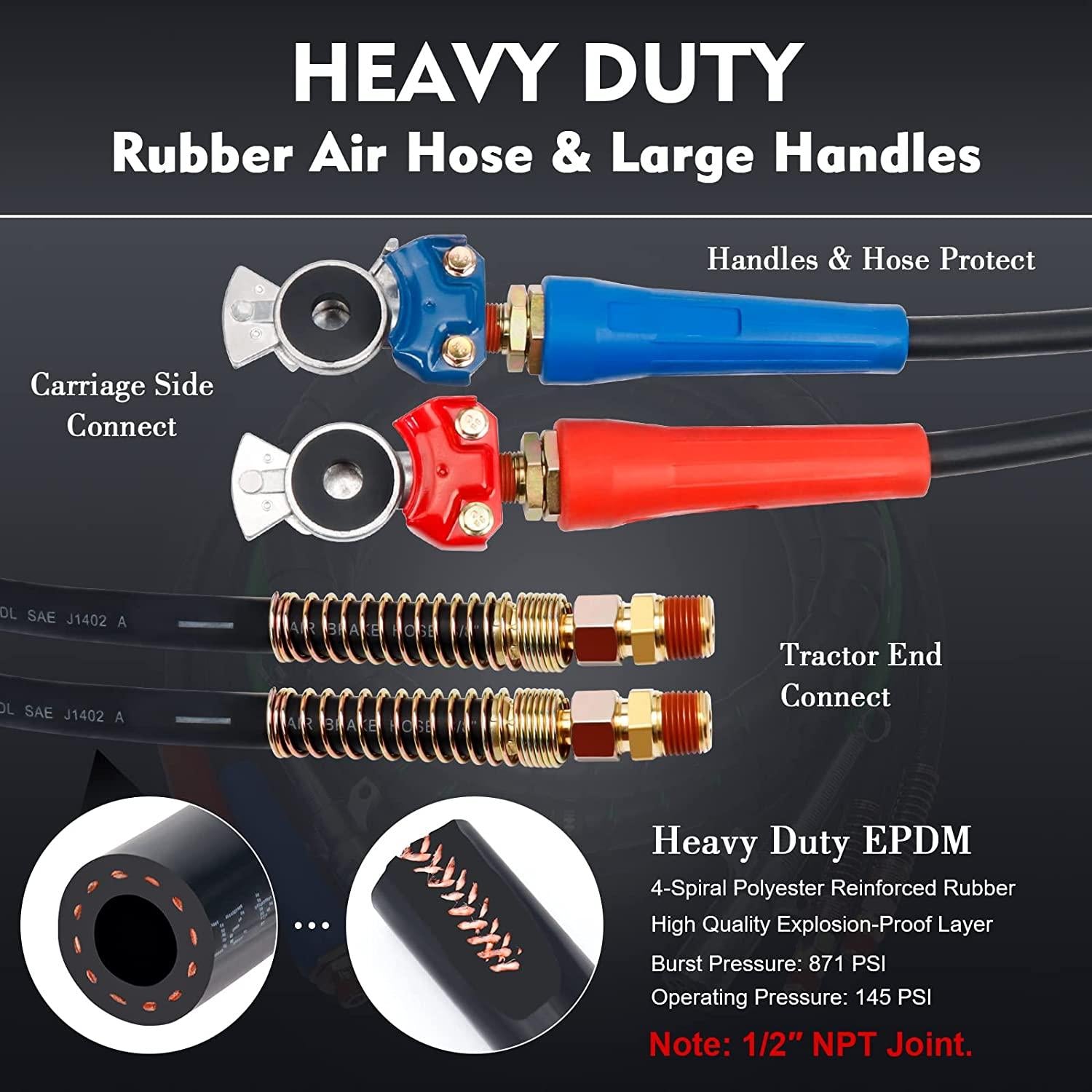 Dazakoot 15 Ft Heavy Duty 3 in 1 Semi Truck Air Line Kit, 7 Way ABS Electrical Cable and Rubber Air Lines for Tractor Trailer with Aluminum Emergency Glad Hands, Semi Truck Air Hose Kit