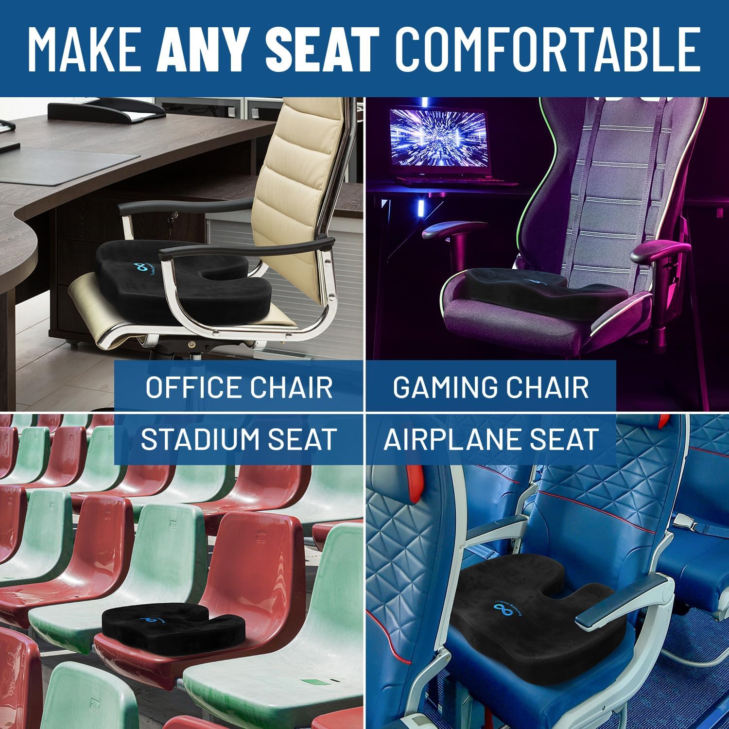 Everlasting Comfort – The Original Seat Cushion for Desk Chair, Enhances Posture and Support, Non-Slip, Ideal Tailbone Cushions for Pressure Relief - Multi-Use Gaming, Car, Office Chair Cushion