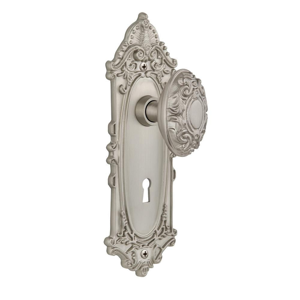 Victorian Plate Interior Mortise Victorian Door Knob in Satin Nickel