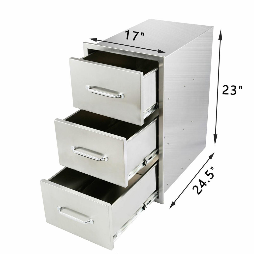 Outdoor Kitchen Drawers 17x23x24.5 Inch BBQ Island  Steel Triple/3,New
