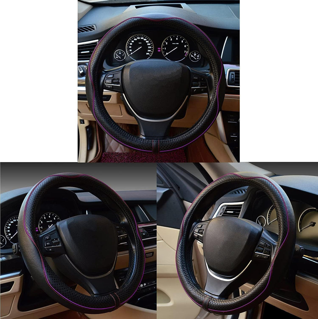 Gomass Car Steering Wheel Cover, Anti-Slip, Safety, Soft, Breathable, Heavy Duty, Thick, Full Surround, Sports Style (Black with Purple line)