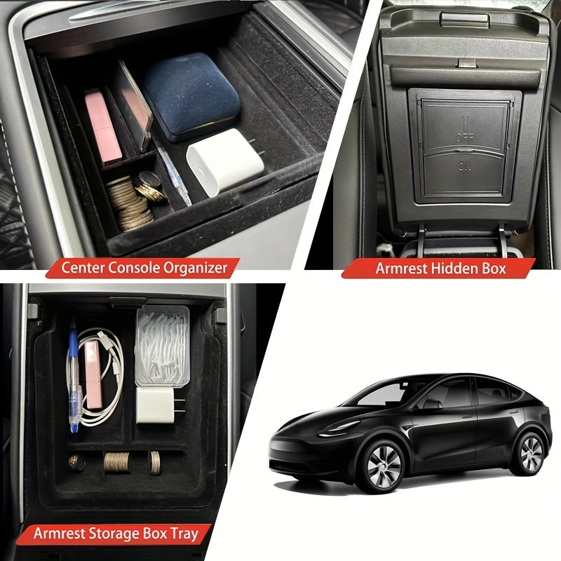 3PCS Center Console Organizer Tray Fit For Tesla Model 3/Y 2023 2023 2023 Armrest Hidden Cubby Drawer StoraBox Interior Accessories (Flocked)