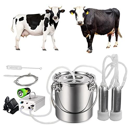 YLSAZL 3L Cow MilMachine, Electric Cow MilMachine,Rechargeable Battery Powered Speed Adjustable Pulsating Vacuum Pump with 2 Teat Cups(Battery Model)