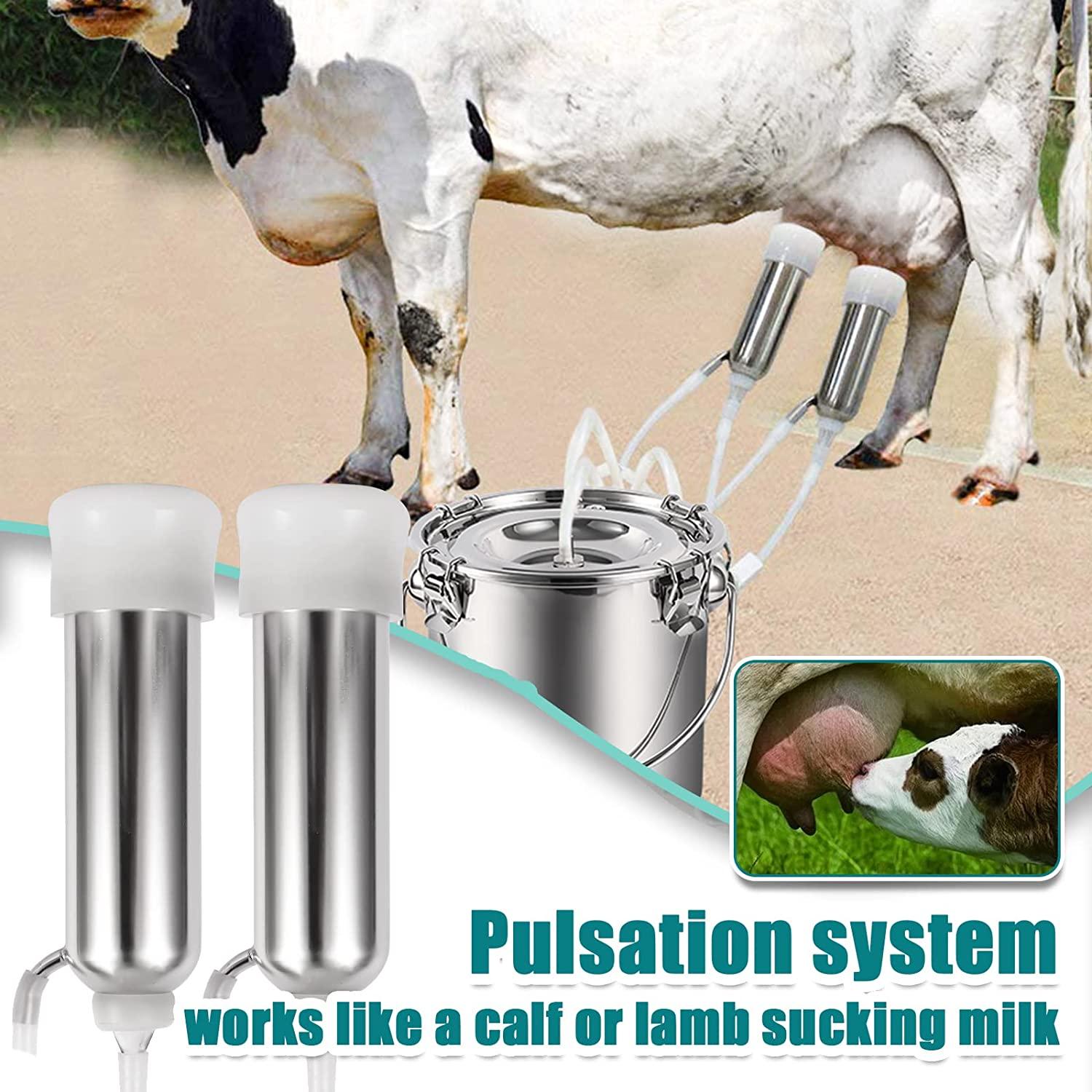 YLSAZL 3L Cow MilMachine, Electric Cow MilMachine,Rechargeable Battery Powered Speed Adjustable Pulsating Vacuum Pump with 2 Teat Cups(Battery Model)