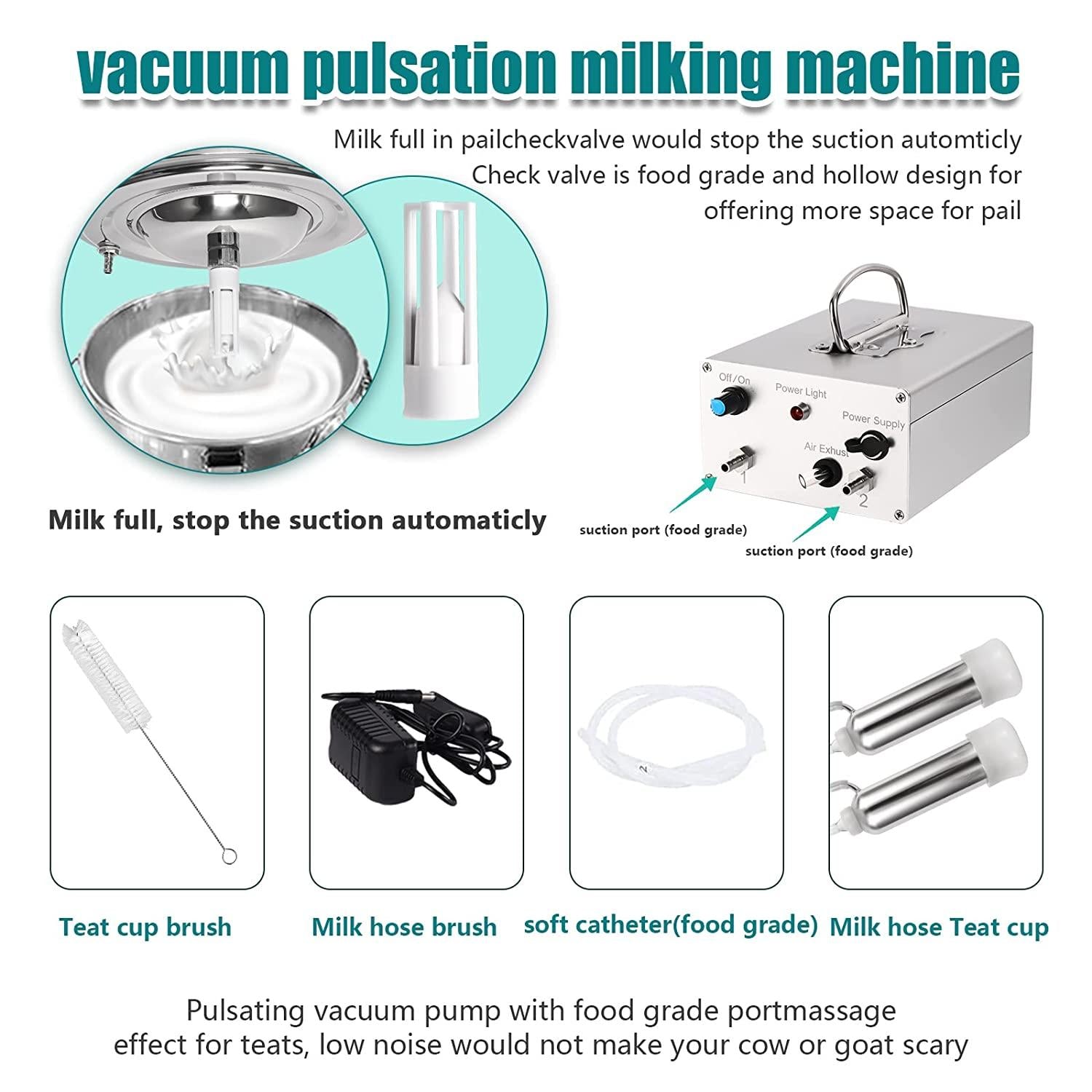 YLSAZL 3L Cow MilMachine, Electric Cow MilMachine,Rechargeable Battery Powered Speed Adjustable Pulsating Vacuum Pump with 2 Teat Cups(Battery Model)
