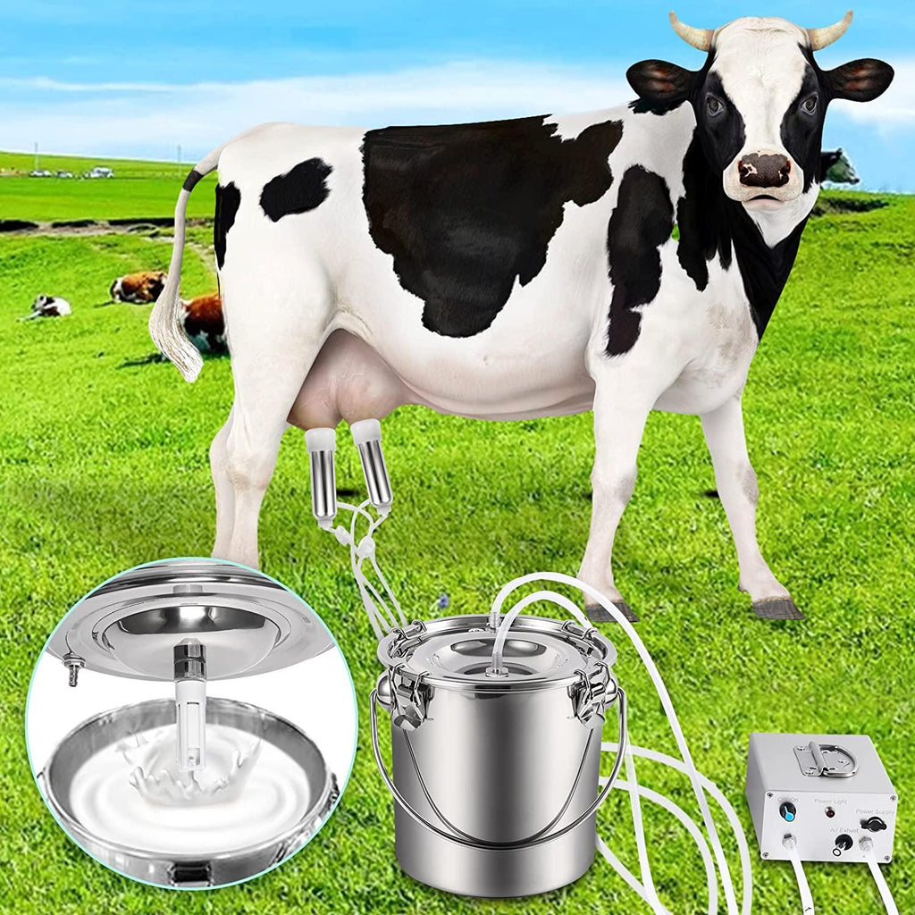 YLSAZL 3L Cow MilMachine, Electric Cow MilMachine,Rechargeable Battery Powered Speed Adjustable Pulsating Vacuum Pump with 2 Teat Cups(Battery Model)