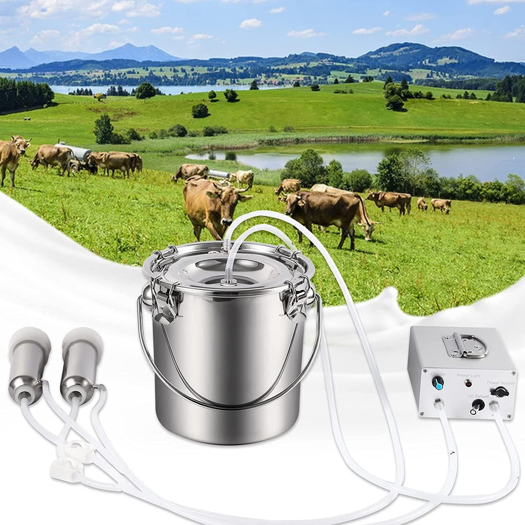 YLSAZL 3L Cow MilMachine, Electric Cow MilMachine,Rechargeable Battery Powered Speed Adjustable Pulsating Vacuum Pump with 2 Teat Cups(Battery Model)