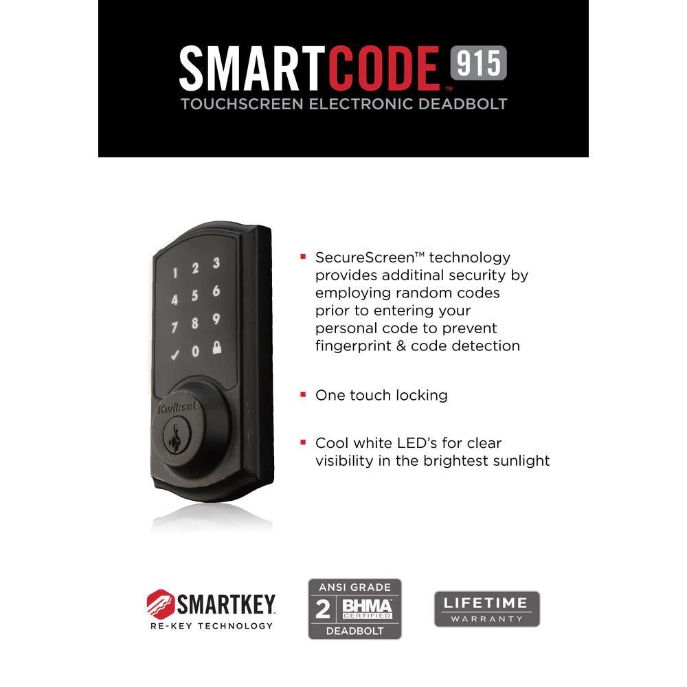 SmartCode 915 Touchscreen Venetian Bronze Single Cylinder Electronic Deadbolt with Avalon Handleset and Tustin Lever