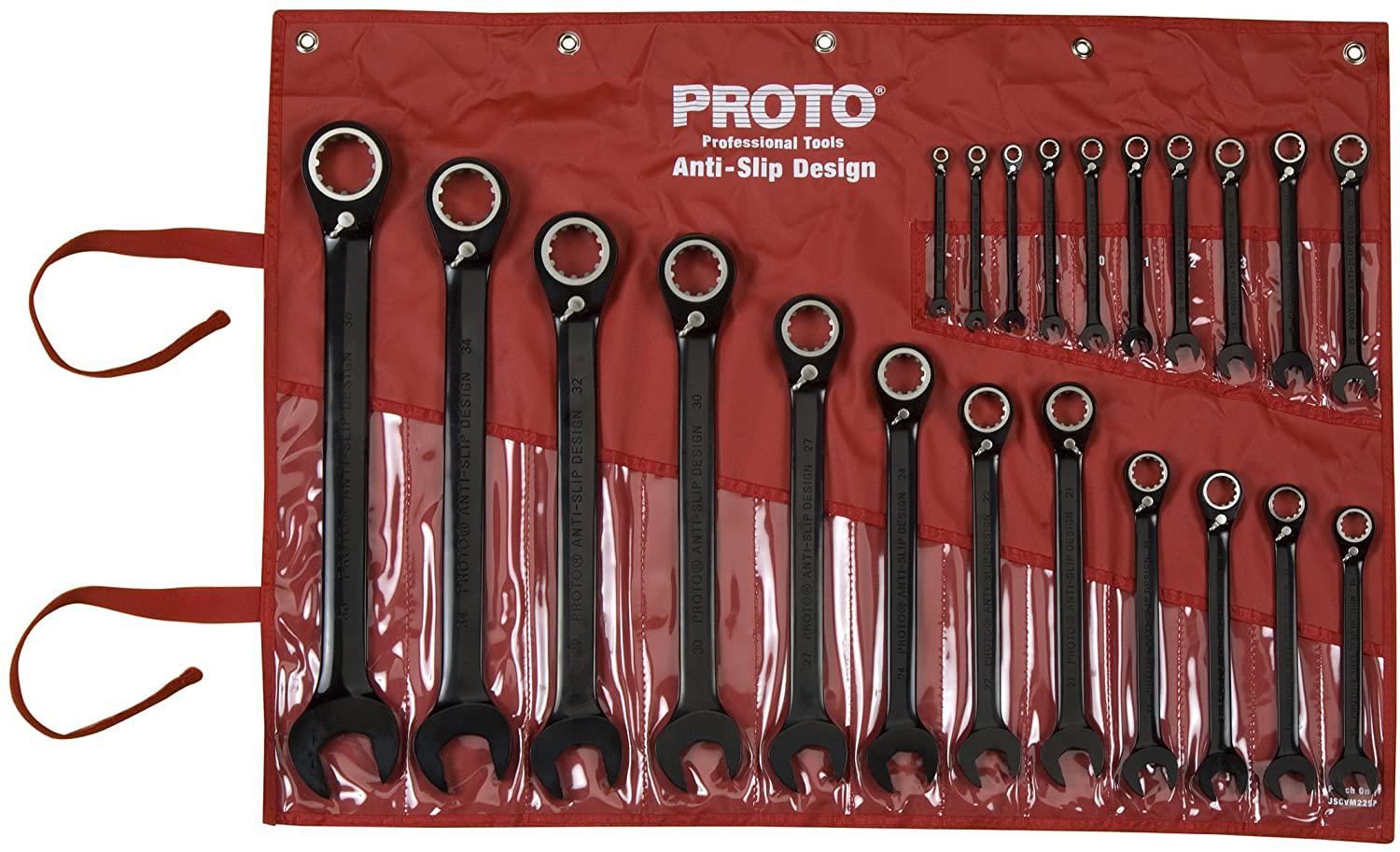 Stanley Proto JSCVM-22S Proto 22-Piece Black Chrome Reversible Combination Ratcheting Wrench