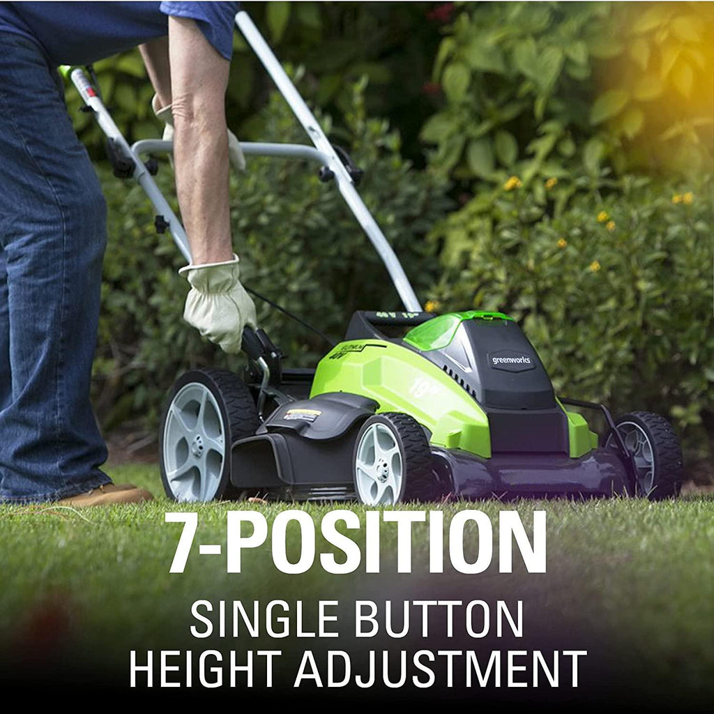 Greenworks 40V 19-Inch Cordless (3-In-1) Push Lawn Mower, 4.0Ah + 2.0Ah Battery and Charger Included 25223