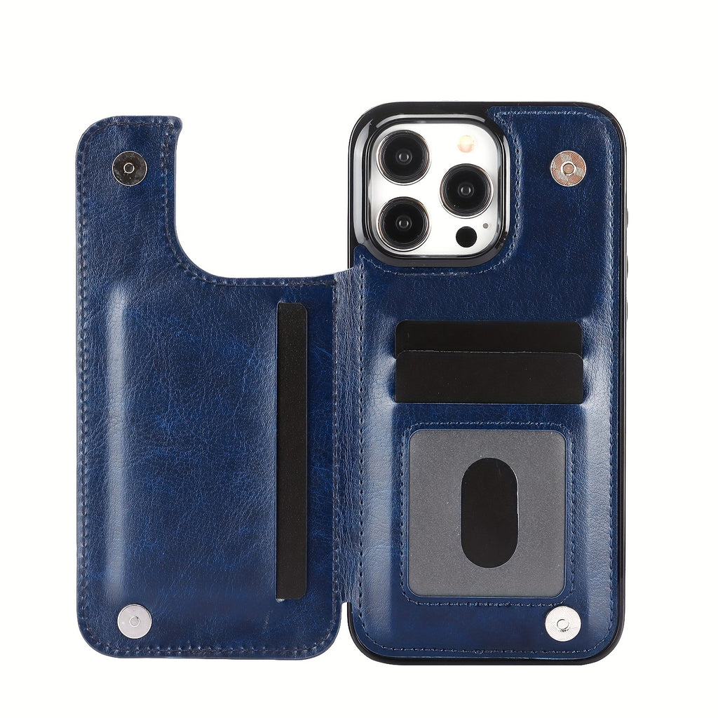 For  15/ 14/ 13/ 12/ 11 Pro Max/ Mini/ XR/ XS Max/ SE 2022/2020/ 7/ 8 Plus Wallet Case With Card Holder, PU Faux Leather Kickstand Card Slots Case, Double Magnetic Clasp And Durable Shockproof Cover