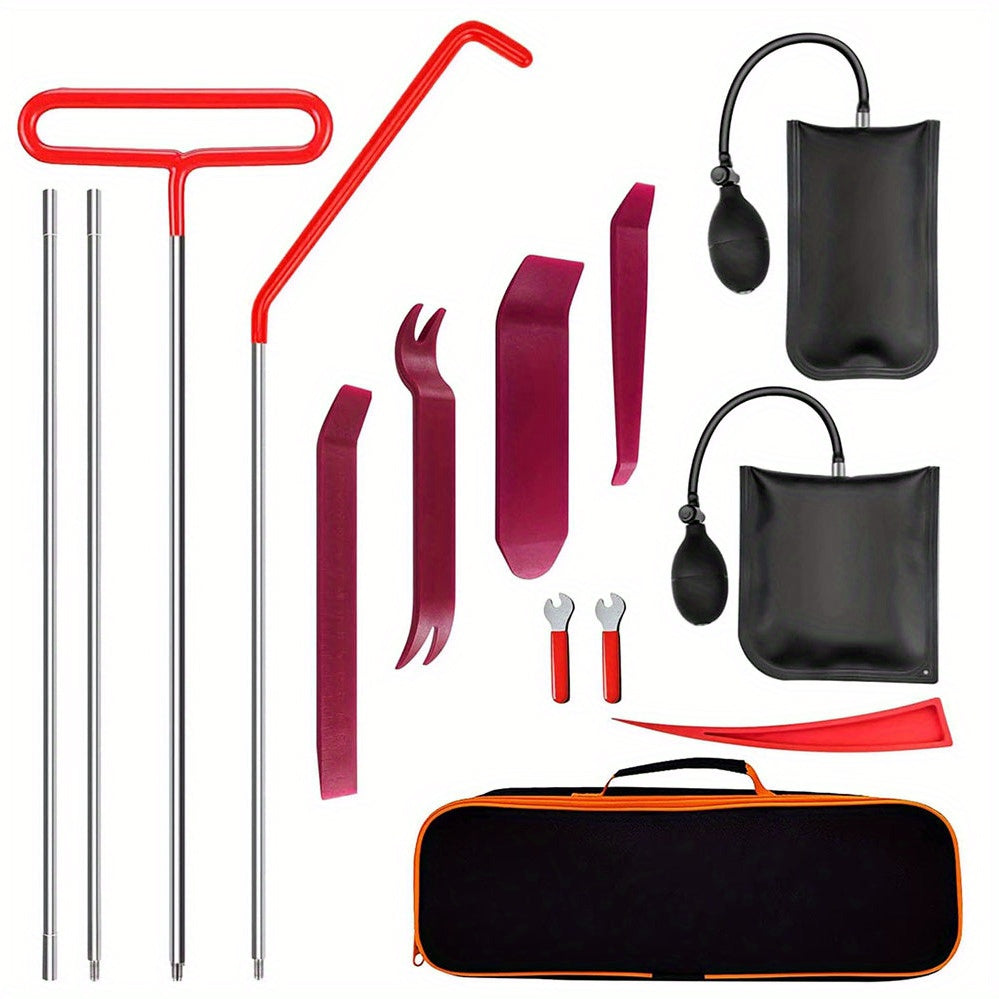 14PCS Car Tool Kit: Roadside Emergency Kit with Long Reach Grabber, Air WedBag Pump, Non-Marring Wed&amp; Carrying Bag - Essential Automotive Kit!