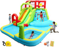 Inflatable Water Slide Park with Splash Pool Climb Wall, 3 Inflatable Sport Balls and 4 Water Guns, Water Slide with Air Blower