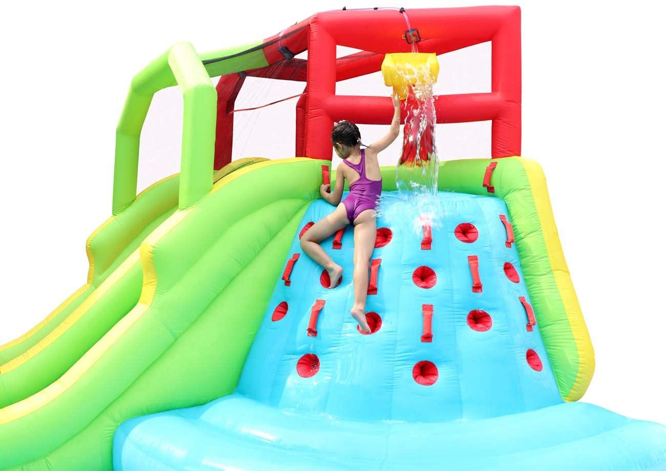 Inflatable Water Slide Park with Splash Pool Climb Wall, 3 Inflatable Sport Balls and 4 Water Guns, Water Slide with Air Blower
