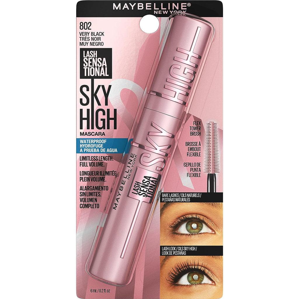 Maybelline New York Lash Sensational Sky High Waterproof Mascara Makeup, Volumizing, Lengthening, Defining, Curling, Multiplying, Buildable Formula, Very Black, 1 Count