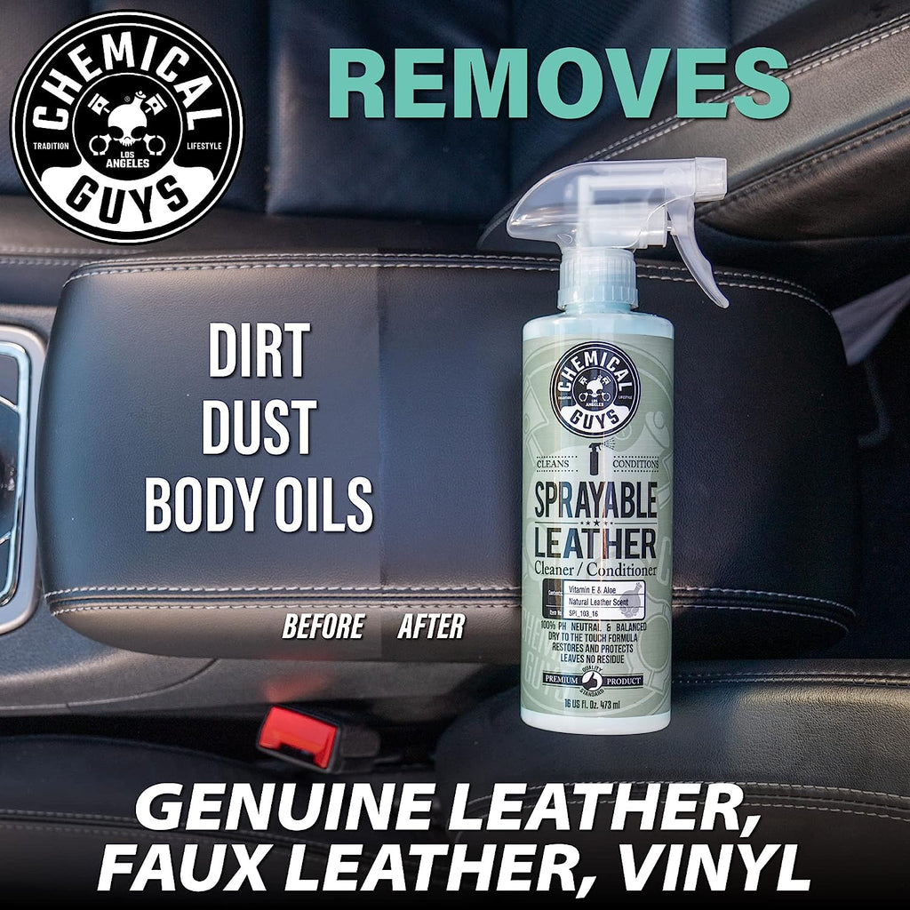 Chemical Guys SPI22016 Total Interior Cleaner and Protectant, 16 fl oz &amp; SPI_103_16 Sprayable Leather Cleaner and Conditioner in One for Car Interiors, Apparel, and More Leather Scent, 16 fl oz