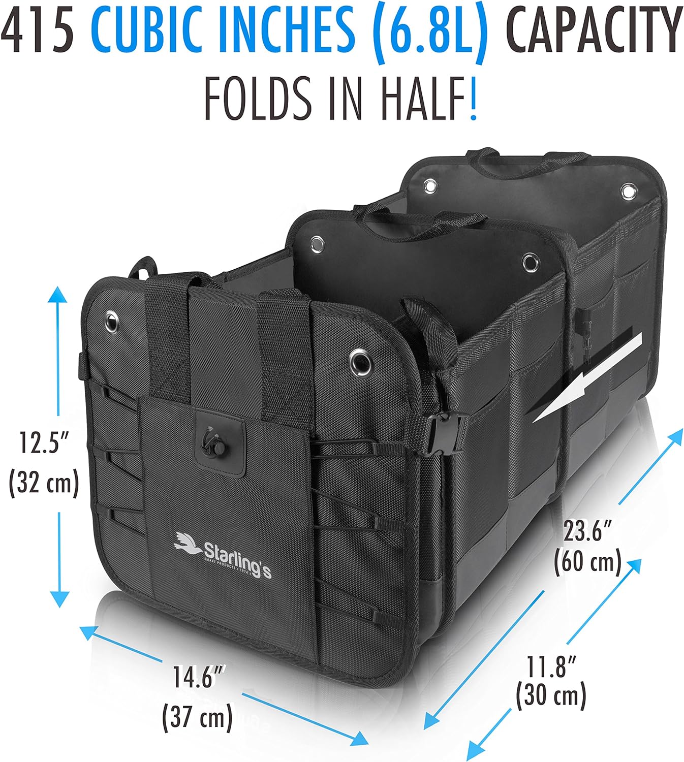 Starling's Car Trunk Organizer - Durable Storage SUV Cargo Organizer Adjustable (Black, 2 Compartments)