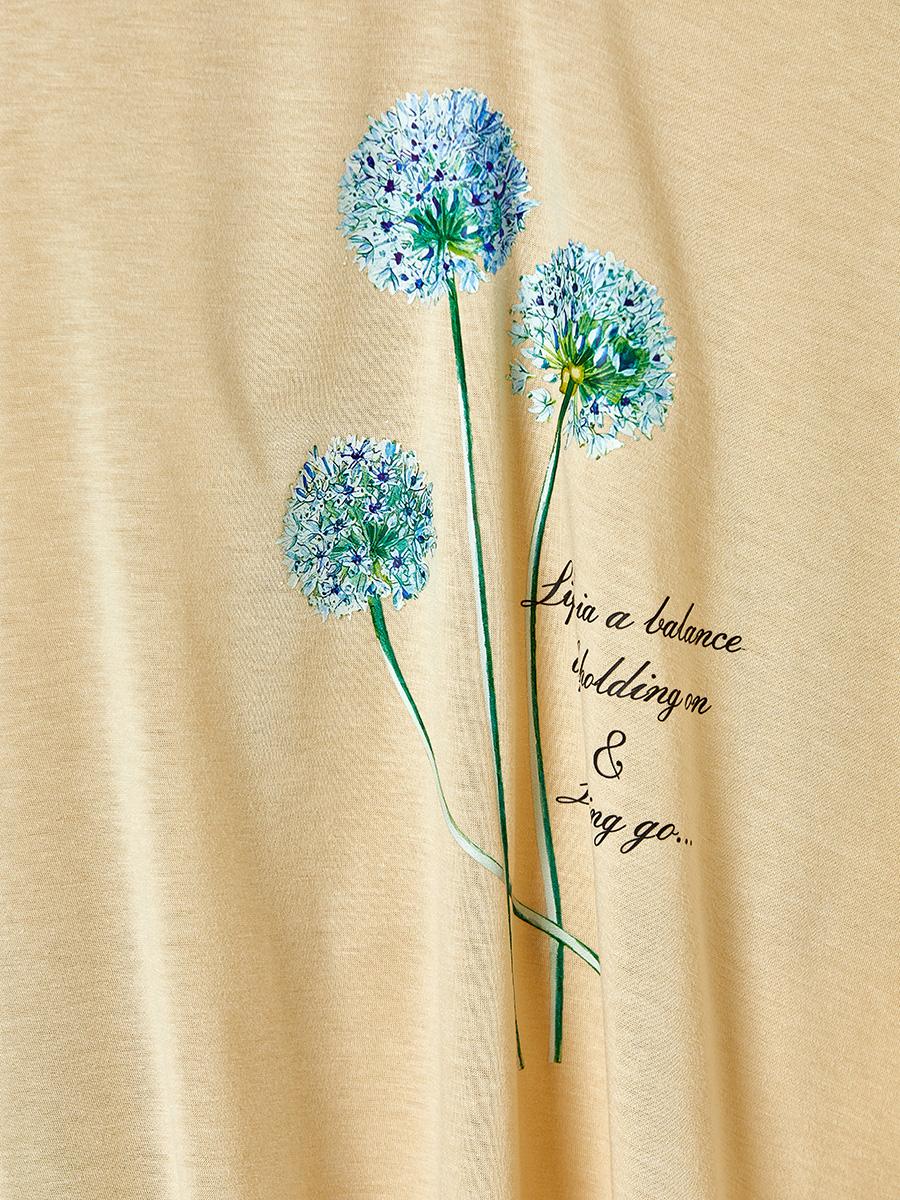 Ladies Dandelion Printed V-Neck Short Sleeve T-Shirt