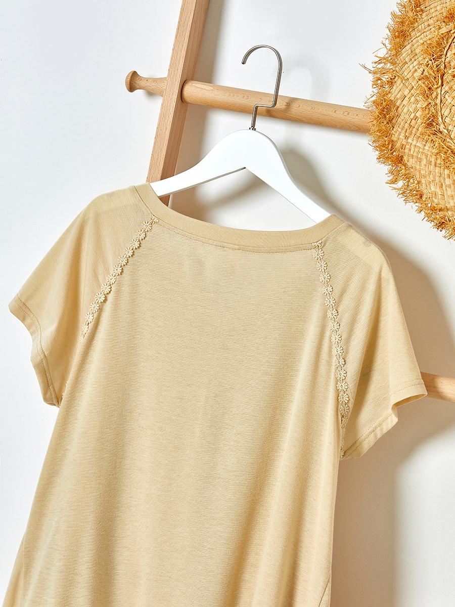 Ladies Dandelion Printed V-Neck Short Sleeve T-Shirt