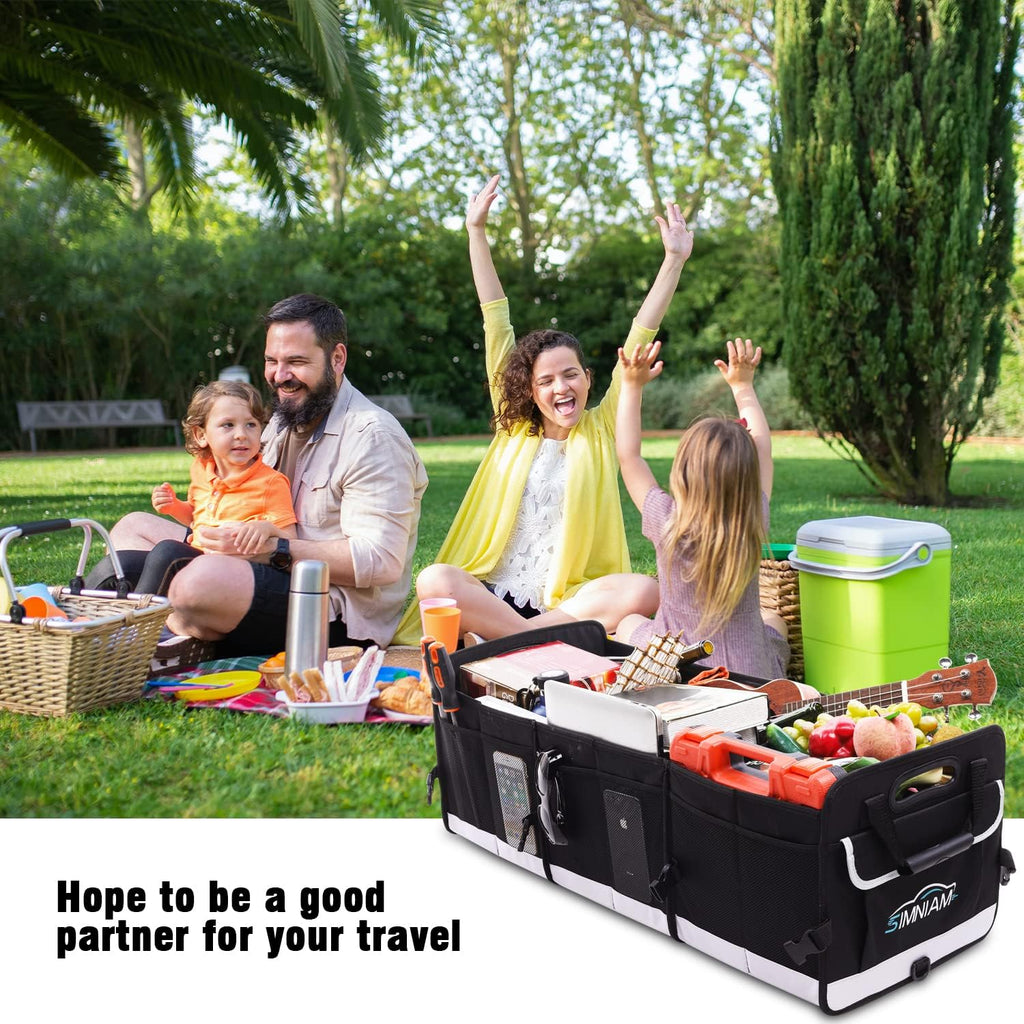 Simniam Large Car Trunk Organizer - with 5 Compartments Trunk Organizers and Storage SUV, Reinforced Handle, Securing Straps, Trunk Organizer Available for Car, SUV, Truck, Minivan