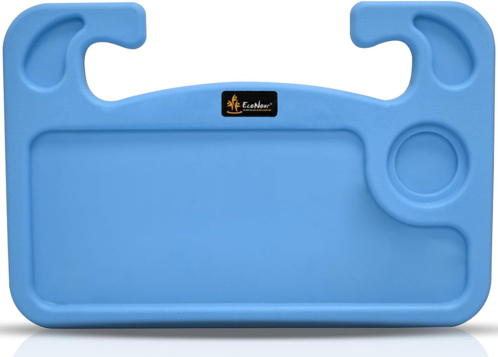 EcoNour 2 in 1 Car Steering Wheel Desk (Blue) | Steering Wheel Tray for Laptop Car Mount with Pen Holder | Car Food Tray for Eating with Drinks Holder | Multipurpose Travel Car Accessories