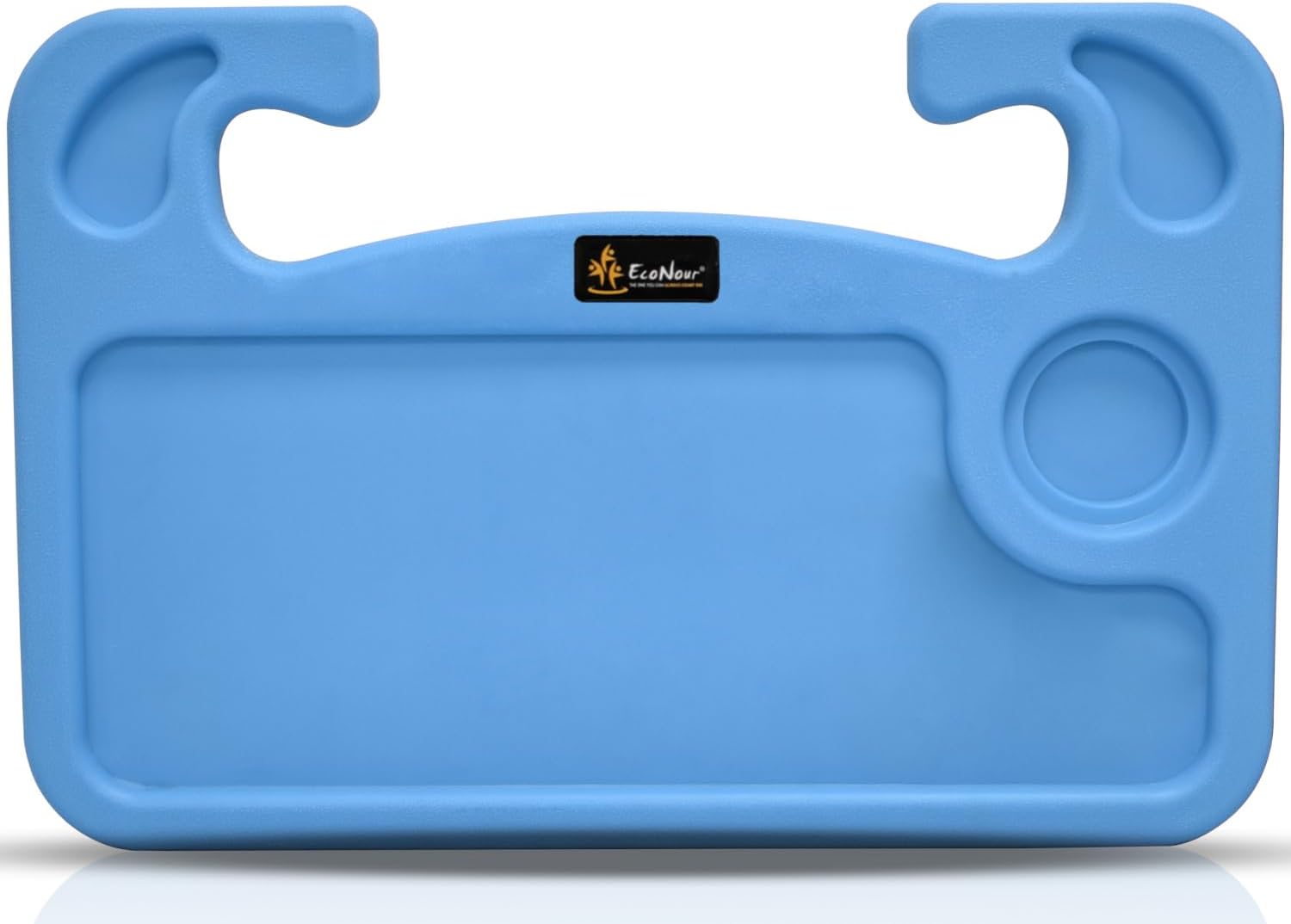EcoNour 2 in 1 Car Steering Wheel Desk (Blue) | Steering Wheel Tray for Laptop Car Mount with Pen Holder | Car Food Tray for Eating with Drinks Holder | Multipurpose Travel Car Accessories