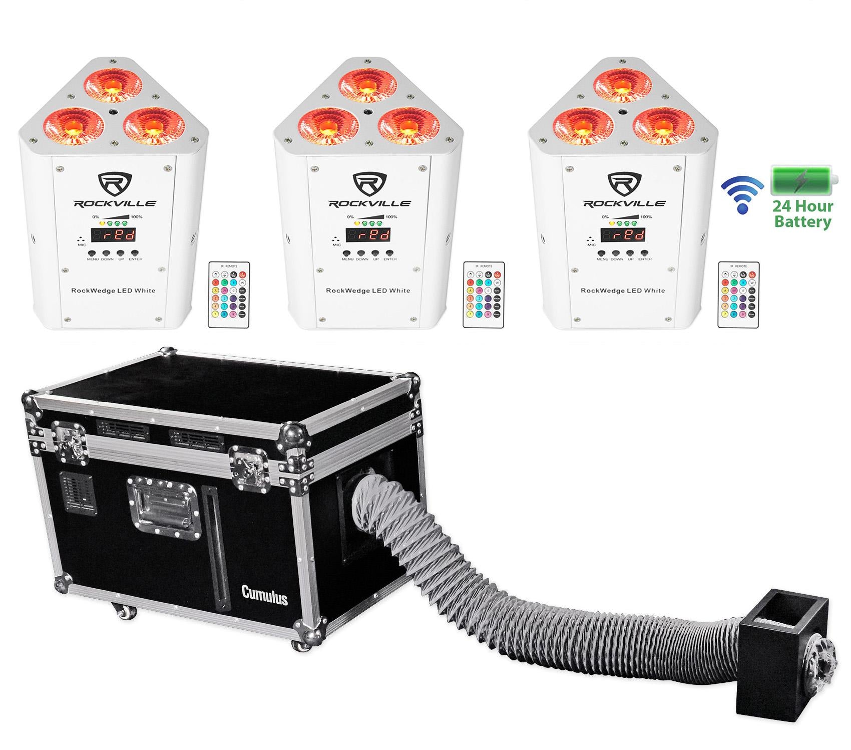 Chauvet DJ CUMULUS Commercial Fog Machine Fogger+Case+(3) White Wireless Lights