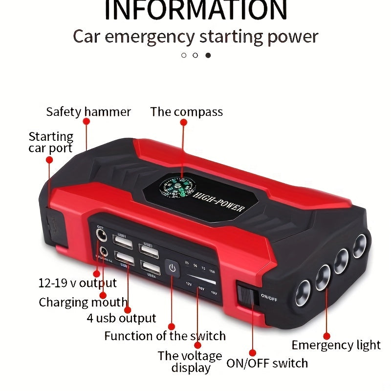 12V 200A Car Jump Starter, Portable Power Bank Starting Device, Diesel Petrol Powered 8000mAh Power Charger For Car Battery Booster