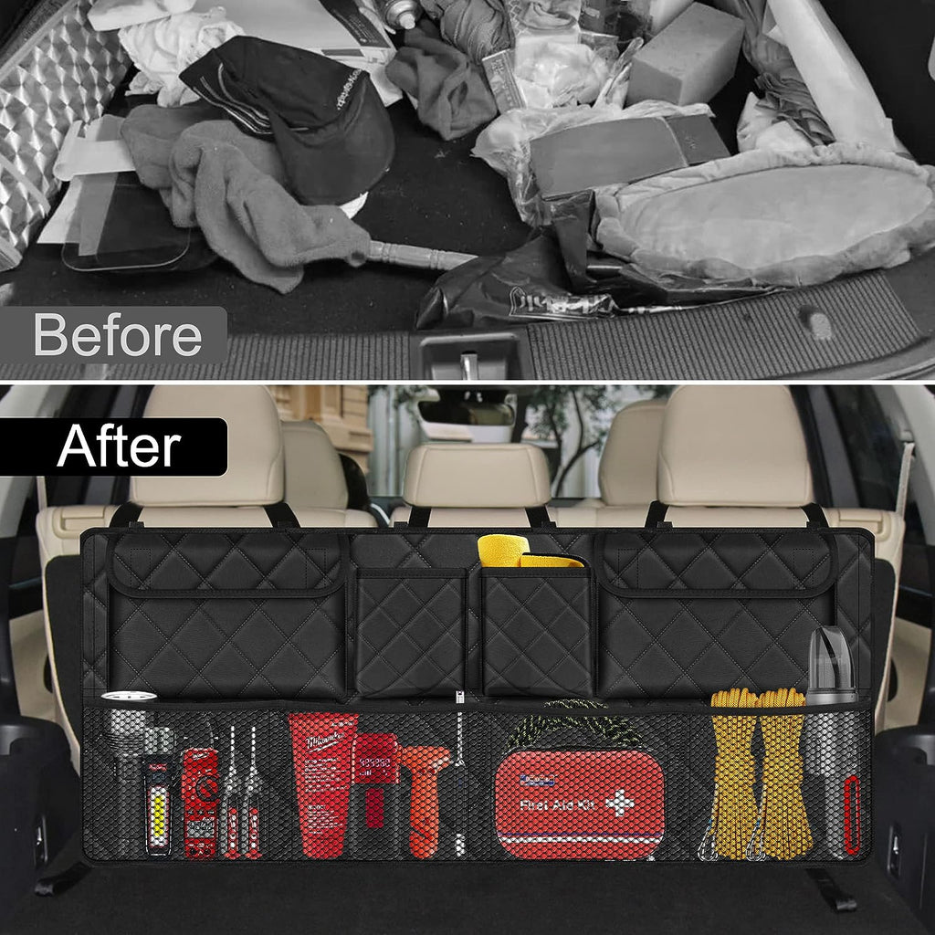 Femuar Car Trunk Organizer,Large Capacity Backseat Trunk Organizer(42"*18"),Collapsible Car Storage Bag with 8 Pocekt,Car Organizer for SUV/MPV/Truck - Black