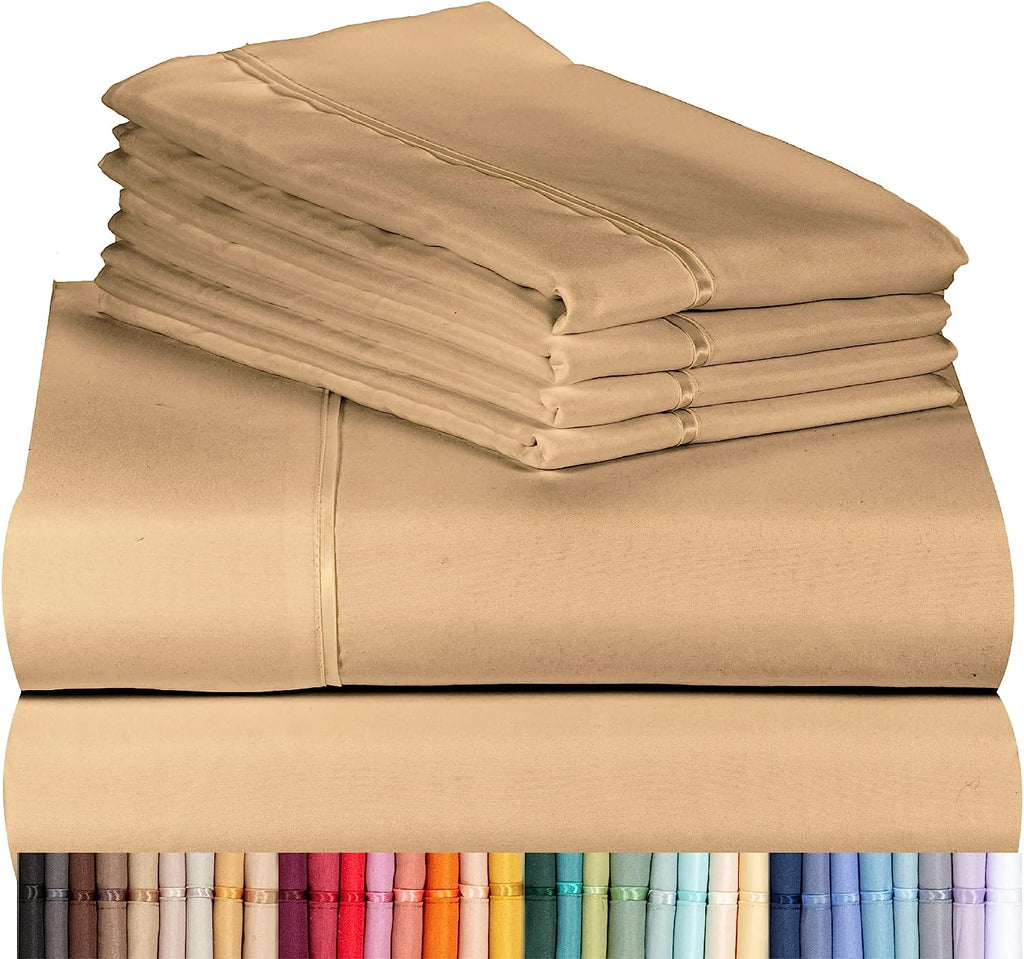 LuxClub 6 PC Full Size Sheet Set Bamboo Sheets Deep Pockets 18" Eco Friendly Wrinkle Free Cooling Sheets Machine Washable Hotel Bedding Silky Soft - Mocha Full