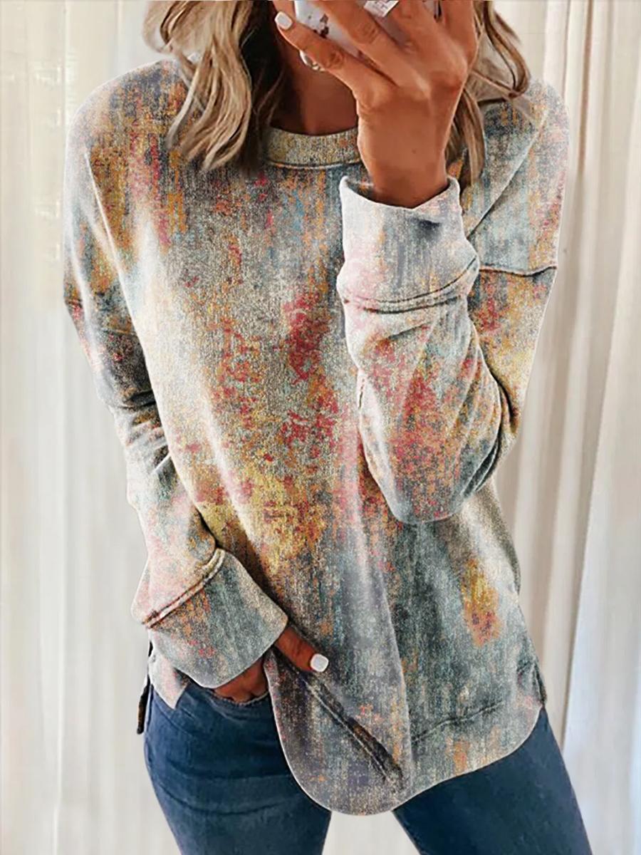 Ladies Retro Graffiti Print O-Neck Long Sleeve Sweatshirt