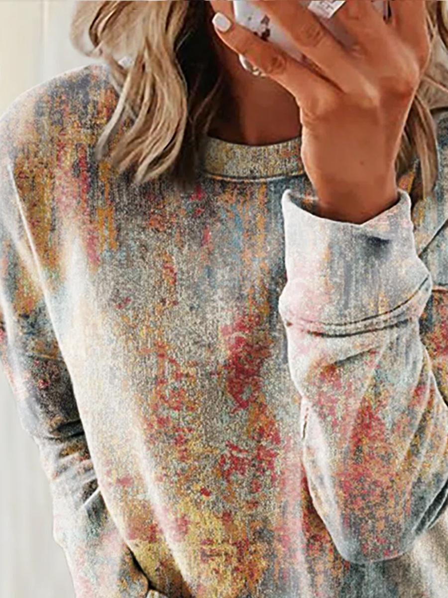 Ladies Retro Graffiti Print O-Neck Long Sleeve Sweatshirt