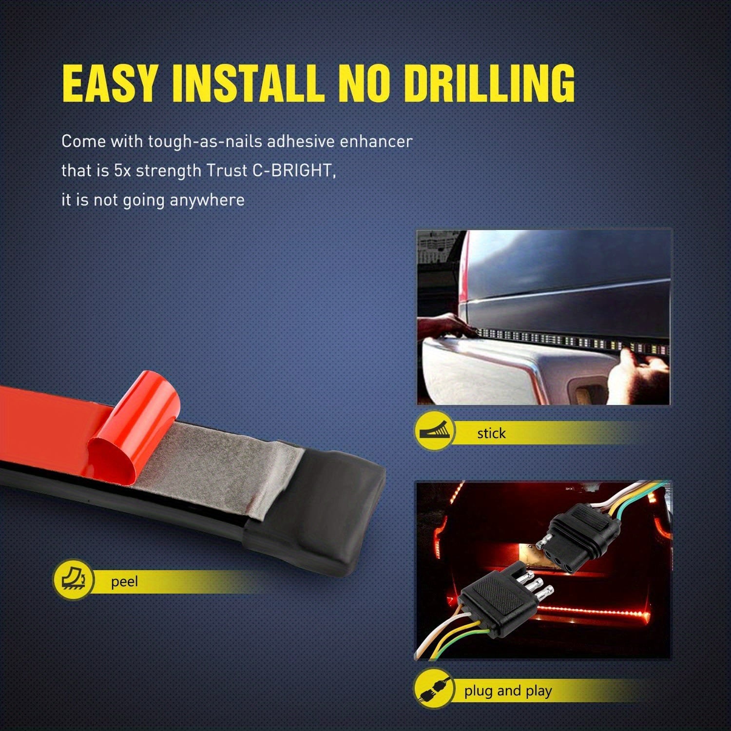 1pcs 60 Inch Truck Tail Door Light Strip, Three Row Car LED Light Strip, 5 Functions, No Drilling Installation