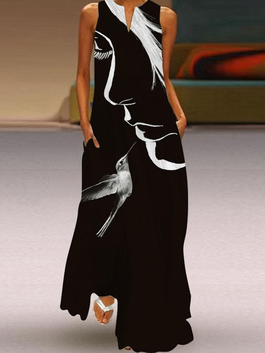 Casual Sleeveless Print Maxi Dress