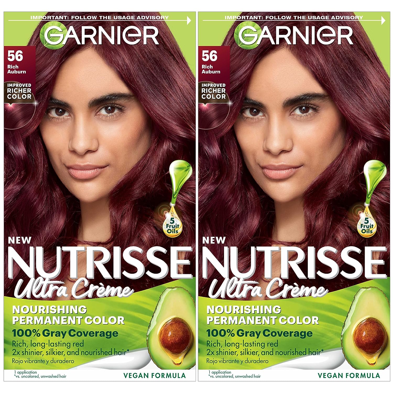 Garnier Hair Color Nutrisse Nourishing Creme, 56 Medium Reddish Brown (Sangria) Permanent Hair Dye, 2 Count (Packaging May Vary)