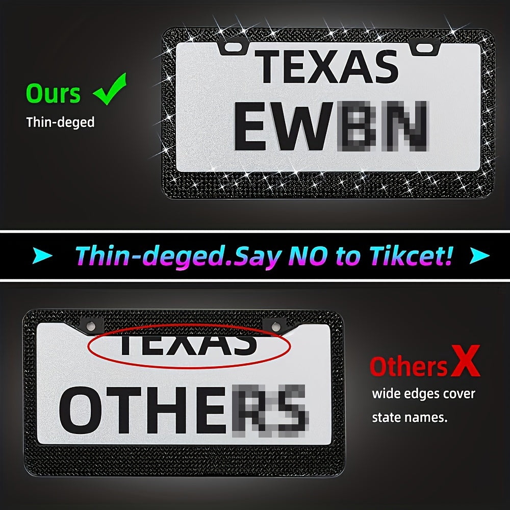 1 Pc Bling  License Plate Frames - Glass Rhinestone Car Tag Holder For Women,Metal Rhinestone Sparkly Car Plate Frame With Bolts,Bling Screws Caps